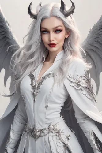 Long white hair demon, pale horns, white demon wings, villain vibes, hell fire,business angel,archangel,baroque angel,angel,dark angel,angel girl,angel figure,vintage angel,angel of death,fantasy woma