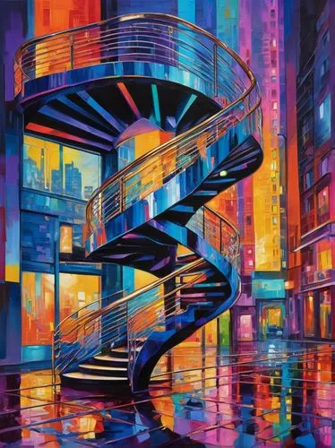 colorful city,escaleras,winding steps,spiral staircase,escalera,stairway,colorful spiral,subway stairs,escalators,staircases,vertigo,staircase,escalator,cityscapes,icon steps,hypermodern,cityscape,welin,dubbeldam,stairways,Conceptual Art,Oil color,Oil Color 25