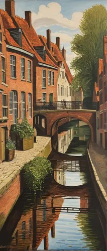 delft,canals,edam,dutch landscape,bruges,speicherstadt,city moat,luneburg,david bates,brakel,canal,flemish,holland,the netherlands,york,bremen,netherlands,dutch,groningen,oil painting on canvas,Art,Artistic Painting,Artistic Painting 50