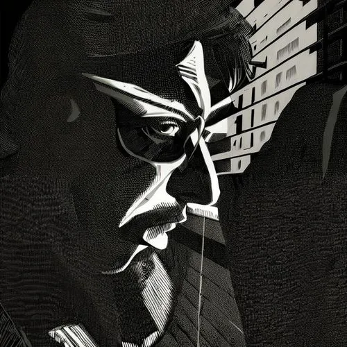 caligari,karloff,corvo,samourai,sanjuro,lokportrait,aizen,vector art,comic style,steranko,wesker,the archangel,archangel,cowl vulture,ghul,plissken,magneto,samurai,logan,vector graphic,Art sketch,Art sketch,Woodcut