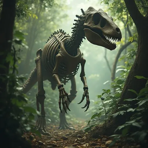 dinosaur skeleton,maiasaura,ceratosaurus,tyrannosaurus rex,eoraptor,gorgosaurus,Conceptual Art,Fantasy,Fantasy 11