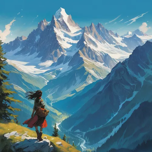 alpine crossing,the spirit of the mountains,mountains,high alps,mountain spirit,high mountains,mountain guide,mountain scene,mountain,autumn mountains,mountain landscape,moutains,mountain world,mountainside,moraine,the alps,mountain range,snowy peaks,alpine region,mountain mountains,Illustration,Paper based,Paper Based 17