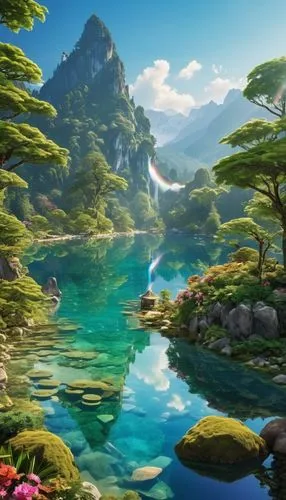 fantasy landscape,cartoon video game background,landscape background,mountain spring,mountainous landscape,underwater oasis,japan landscape,beautiful landscape,fairy world,mountain landscape,background with stones,mountain scene,full hd wallpaper,background view nature,beauty scene,the natural scenery,river landscape,mountain world,an island far away landscape,background images,Photography,General,Realistic