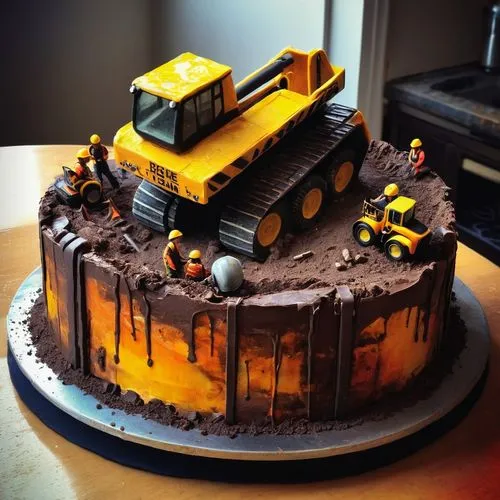 earthmoving,earthmover,construction vehicle,birthday cake,bulldozer,heavy equipment,Conceptual Art,Oil color,Oil Color 11