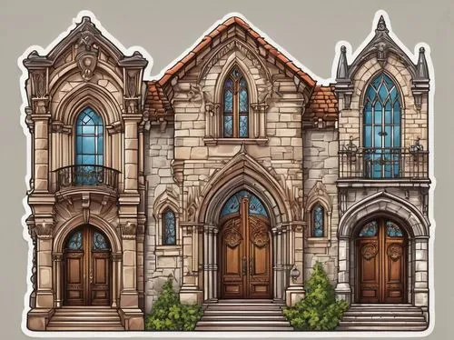 victorian house,houses clipart,brownstones,neogothic,brownstone,gothic church,encasements,archbishopric,sanctorum,haunted cathedral,townhouses,ravenloft,sacristies,victorian,buttresses,townhome,rowhouse,two story house,townhouse,apartment house,Unique,Design,Sticker