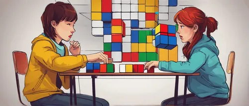 Create a compelling dialogue between two friends arguing about the quickest method to solve a Rubik's Cube.,rubiks,rubiks cube,rubik's cube,rubik cube,connect 4,chess cube,cubes games,vertical chess,l