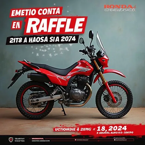 make me an advertising image promoting the raffle of a motorcycle honda model XRE 300 rally of 300 cc. The date of the raffle is October 18, 2024 and the value of the raffle ticket is 32,000 Colombian