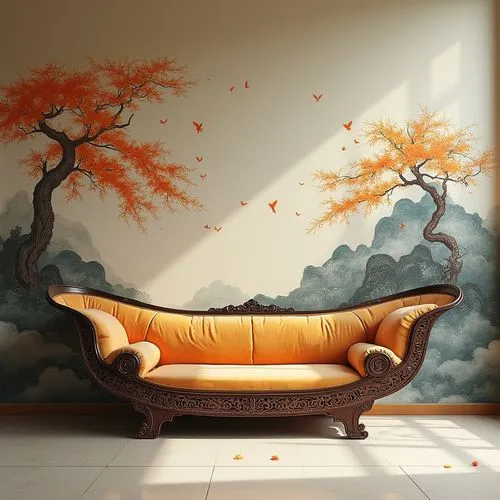 chaise lounge,gournay,wall painting,chaise,wall decoration,fromental,Photography,Documentary Photography,Documentary Photography 01