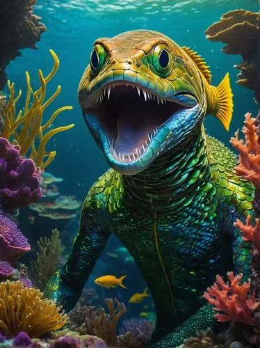 caelostomus,tiktaalik,sarcopterygian,marine animal,sea animal,komodo,laticeps,ammerman,aquarium inhabitants,underwater fish,dammerman,korpus,piranha,underwater background,merman,iguana,nekton,nigriceps,sea devil,marine reptile,Art,Classical Oil Painting,Classical Oil Painting 23