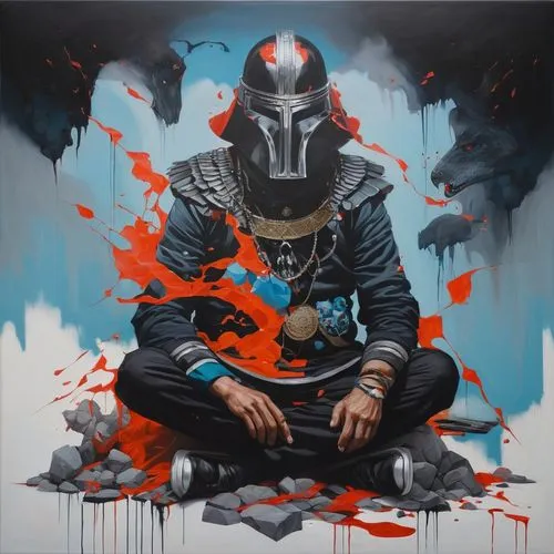 vader,samurai,graffiti art,revolt,darth vader,assassin,boba fett,samurai fighter,prophet,grafitti,art,mute,graffiti,vendetta,painting technique,renegade,lando,echo,street artist,vynil,Illustration,Realistic Fantasy,Realistic Fantasy 24