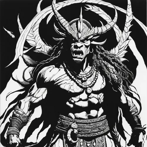 minotaur,viking,warlord,death god,diablo,hellboy,pagan,devil,death angel,barbarian,norse,raider,daemon,god of thunder,dark elf,odin,trioceros,greyskull,krampus,loki,Illustration,Black and White,Black and White 10