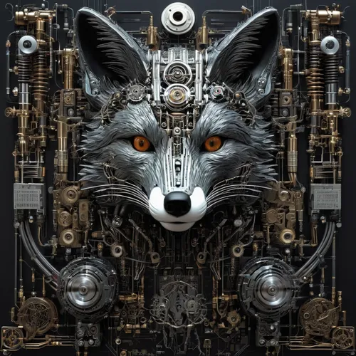 mechanical,machine,biomechanical,graphic card,machines,cybernetics,machinery,grey fox,motherboard,turbographx-16,mechanical puzzle,machine tool,coyote,computer art,fox,wolf,heavy machine,circuit board,combination machine,cyclocomputer,Conceptual Art,Sci-Fi,Sci-Fi 09