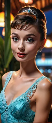 whimsical photorealistic final render of  pretty young audrey hepburn, wet lace babydoll contest, background tropical hotel bar on beach restaurant, tropical beach at night, 16k resolution, by Industr