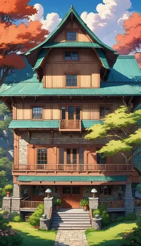 kazoku,ryokan,ryokans,dreamhouse,house in the mountains,forest house,Illustration,Japanese style,Japanese Style 03