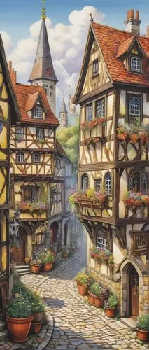 highstein,escher village,knight village,medieval town,half-timbered houses,medieval street,alpine village,rothenburg,townscapes,aurora village,wooden houses,oktoberfest background,marbletown,rodenburg,colmar,auberge,medieval market,quedlinburg,sylvania,colmar city,Conceptual Art,Graffiti Art,Graffiti Art 10