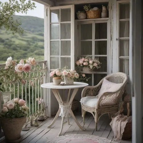 shabby-chic,shabby chic,porch,porch swing,paris balcony,floral chair,veranda,outdoor table and chairs,country cottage,balcony garden,provencal life,outdoor table,bay window,vintage flowers,garden roses,balcony,french windows,tearoom,alfresco,window sill,Photography,General,Natural