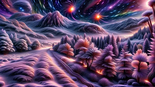 christmas landscape,christmas snowy background,christmasbackground,fairy galaxy,snow landscape,winter forest,fantasy landscape,colorful stars,northern lights,space art,the northern lights,snowy landscape,winter background,christmas wallpaper,fantasy picture,snow mountains,northen lights,forest of dreams,christmasstars,starscape