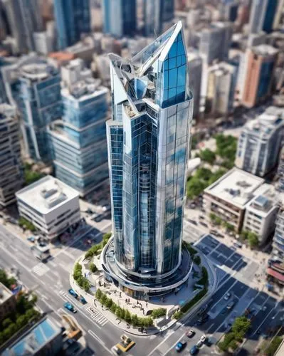 Modern edificius, 3D architectural BIM design, futuristic skyscraper, sleek metallic exterior, angular glass façade, intricate structural details, high-rise building, cityscape, urban landscape, blue 