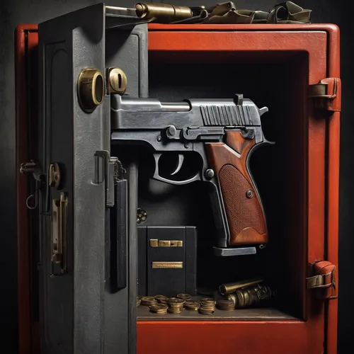 Create a suspenseful detective story where the main character discovers an Uzi gun hidden in a safe.,vintage pistol,colt 1873,attache case,air pistol,submachine gun,45 acp,combat pistol shooting,gunsm