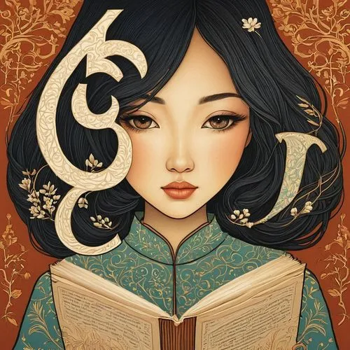 book wallpaper,bookworm,bibliophile,mulan,jasmine blossom,qianwen,fantasy portrait,oriental girl,bookish,kommuna,mystical portrait of a girl,gardenias,spellbook,geisha,jasmine,geiko,zodiac sign libra,xueying,yangmei,oriental princess,Illustration,Japanese style,Japanese Style 15