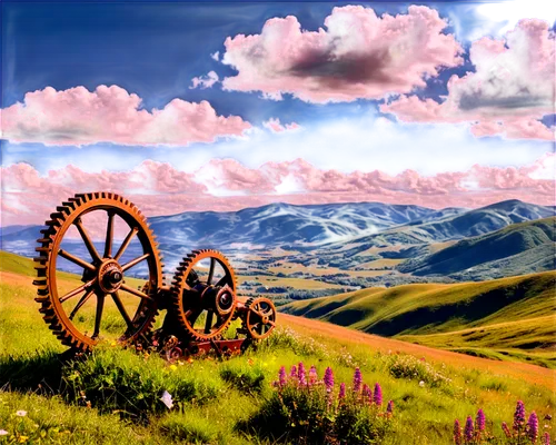 landscape background,rural landscape,meadow landscape,iron wheels,salt meadow landscape,wagon wheel,world digital painting,farm landscape,mountain scene,flowers in wheel barrel,mountain landscape,the windmills,purple landscape,old wooden wheel,wooden wheel,carpathians,windmills,cog wheels,rural,wind mill,Illustration,Realistic Fantasy,Realistic Fantasy 13