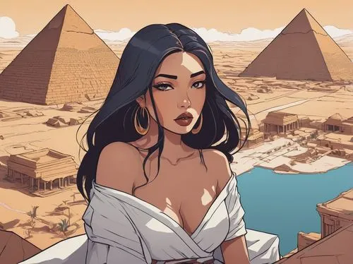 ancient egyptian girl,giza,nefertari,nile,pyramids,wadjet,Illustration,Vector,Vector 06