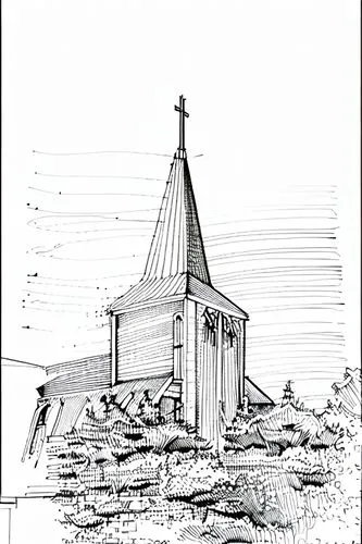 line drawing of the outside of a church.,wooden church,island church,steeple,wayside chapel,little church,chapel,fredric church,pilgrimage chapel,church faith,forest chapel,churches,church,black churc