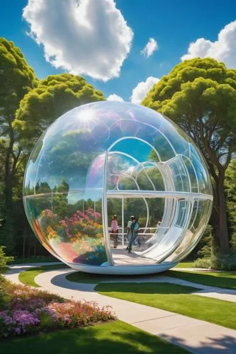 giant soap bubble,ecotopia,flower dome,musical dome,ecosphere,glass sphere,futuristic landscape,gyroscopic,quarantine bubble,etfe,technosphere,prism ball,glass ball,terraformed,epcot ball,greenhouse effect,fairy world,soap bubble,biosphere,gyroball,Art,Artistic Painting,Artistic Painting 27