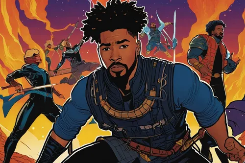 lando,thundercat,detail shot,afroamerican,would a background,tassili n'ajjer,african american male,cg artwork,party banner,game illustration,sci fiction illustration,afar tribe,namib,fire background,hook,banner set,abel,concept art,biblical narrative characters,dune 45,Illustration,Vector,Vector 03