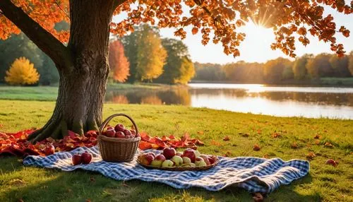 autumn idyll,autumn background,picnic,picnic basket,autumn scenery,autumn in the park,Photography,General,Realistic