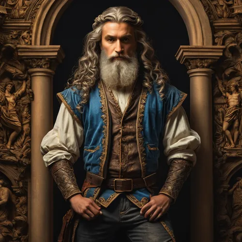 leonardo devinci,thorin,male elf,leonardo da vinci,fantasy portrait,merchant,abraham,male character,a carpenter,odin,witcher,merlin,pirate,portrait background,man portraits,brawny,craftsman,leonardo,mariner,gandalf,Photography,General,Fantasy