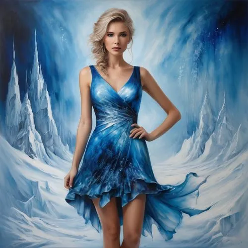 blue enchantress,fantasy art,blue painting,girl in a long dress,fantasy picture,ice queen,Conceptual Art,Daily,Daily 32