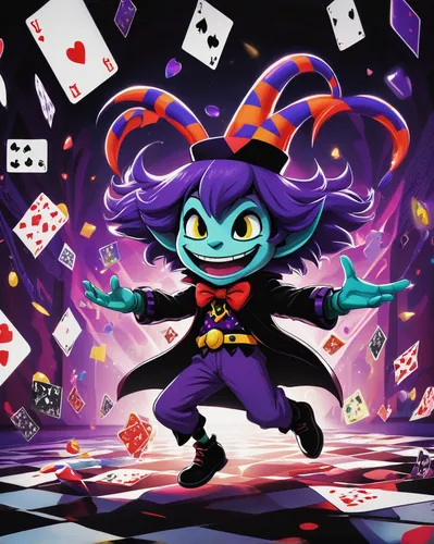 magician,blackjack,trickster,poker primrose,ringmaster,abracadabra,gambler,queen of hearts,jester,game illustration,ace,haunebu,evil fairy,acerola,psychic vampire,gamble,halloween wallpaper,jigsaw,poker,rockabella,Illustration,Children,Children 03