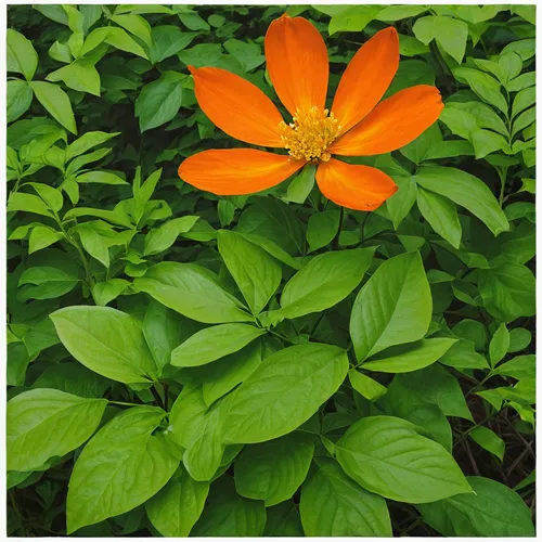 Amidst the lush green forest, a bright orange flower blooms.,orange lily,orange flower,orange petals,orange jasmine,orange flowers,orange blossom,guernsey lily,orange trumpet,orange red flowers,red or