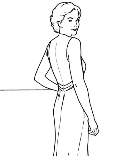 a lady in black and white is standing with her hands on her hips,rotoscoped,rotoscoping,shoulder length,anthropometric,anthropometry,contrapposto,Design Sketch,Design Sketch,Rough Outline