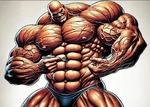 An illustration of a superb muscular man with an impenetrable tool in between his bulging abs,liefeld,thibaudeau,body building,bodybuilding,bodybuilders,bodybuilder