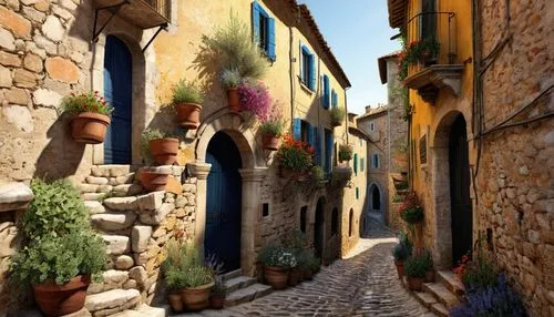 medieval street,quirico,cortona,borghi,toscana,provence,dubrovnic,puglia,tuscan,provencal,volterra,pienza,civitella,alatri,narrow street,hvar,luberon,vecchia,istrian,asinof,Conceptual Art,Oil color,Oil Color 22