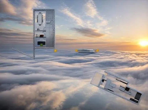 sky space concept,solar cell base,cellular tower,above the clouds,sky apartment,solar panel,solar modules,cell tower,cloud computing,cloud towers,satellites,satellite,solar batteries,iss,ethernet hub,