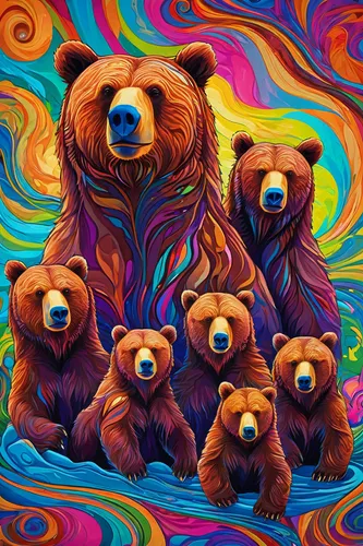 These brown bears, a mother with her cubs, were pictured in Lake Clark National Park in Alaska,the bears,bears,gummybears,teddy bears,bear cubs,teddies,brown bears,grizzlies,chow-chow,psychedelic art,