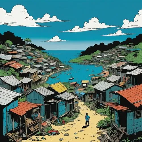 fishing village,township,kohphangan,buenaventura,grenada,rinorea,masakayan,kampung,favela,floating huts,vanuatu,transkei,kivu,haiti,contadora,samui,honiara,zanzibar,papua,rio,Illustration,Vector,Vector 11