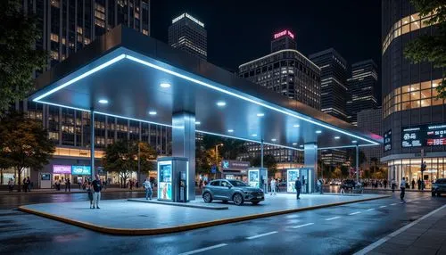 electric gas station,taxi stand,ev charging station,e-gas station,ecomstation,car showroom,city corner,filling station,petrol pump,forecourt,mercedes eqc,electric mobility,bus shelters,forecourts,bus stop,citiseconline,busstop,parking system,bus station,retro diner