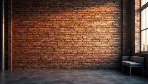 Industrial masonry wall, rustic brick pattern, earthy tone, rough texture, weathered effect, steel reinforcement, modern urban background, cityscape, skyscraper, sunset lighting, dramatic shadows, clo