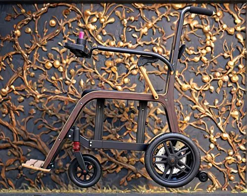 电动轮椅车,a small bicycle with a wood frame and saddle back and seat,floral bike,trikke,electric scooter,scootering,scooter,tricycle,Anime,Anime,General