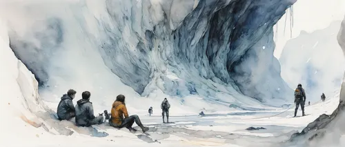 ice cave,glacier cave,ice landscape,ice hotel,crevasse,chasm,ice planet,blue caves,the blue caves,blue cave,the glacier,ice castle,glacier,glaciers,glacial,watercolor background,watercolors,ice climbing,watercolor painting,entrance glacier,Illustration,Paper based,Paper Based 20