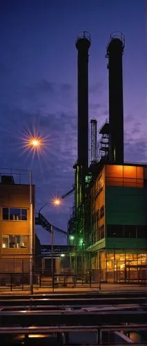 industrial park, modern architecture, sleek lines, metal beams, glass walls, concrete floors, urban landscape, cityscape, sunset, warm lighting, dramatic shadows, crane in distance, factory buildings,