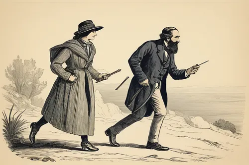 frock coat,shoemaker,pilgrims,cordwainer,lithograph,vintage ilistration,man and wife,young couple,courtship,sherlock holmes,vintage illustration,overcoat,theoretician physician,nicholas boots,as a couple,two people,photo caption,male poses for drawing,game illustration,book illustration,Illustration,Retro,Retro 22