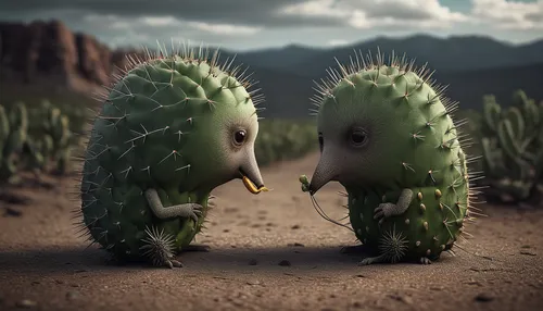 Write a humorous dialogue between two friends who try to eat a prickly pear for the first time but struggle with its spiky exterior.,cactus apples,maguey worm,prickly,cacti,prickle,cactus,dutchman's-p