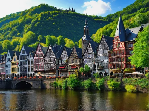 cochem,rhineland palatinate,cochem castle,bacharach,monschau,heidelberg,rhine river,alsace,germany,northern germany,half-timbered houses,freiburg,medieval town,speicherstadt,franconian switzerland,mosel,northern black forest,thun,dinant,boppard,Art,Classical Oil Painting,Classical Oil Painting 41