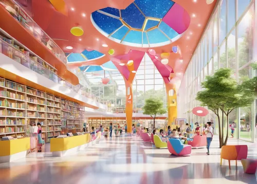 school design,children's interior,school cone,bookstore,shenzhen vocational college,library,reading room,book store,digitization of library,public library,sky space concept,3d rendering,book wall,university library,boston public library,bookshelves,children's room,daylighting,toy store,multistoreyed,Illustration,Japanese style,Japanese Style 02