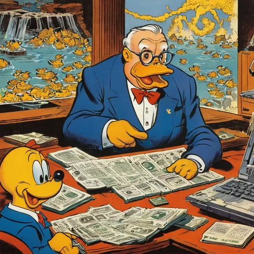 Why The Stock Market Is Up While The Economy Is Down,donald duck,financial advisor,geppetto,donald,financial world,people reading newspaper,reading the newspaper,vintage illustration,day trading,finan